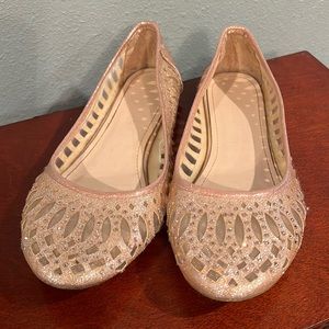 Ballet Flats Rhinestone Glitter Rose Gold Neutral Size 8.5